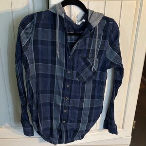 Mudd Blue Plaid Hooded Shirt